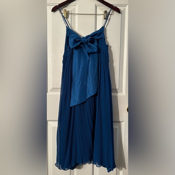 MOULINETTE SOEURS Anthropologie 8 Royal Blue Silk After Party Dress Empire Waist - Picture 3 of 10